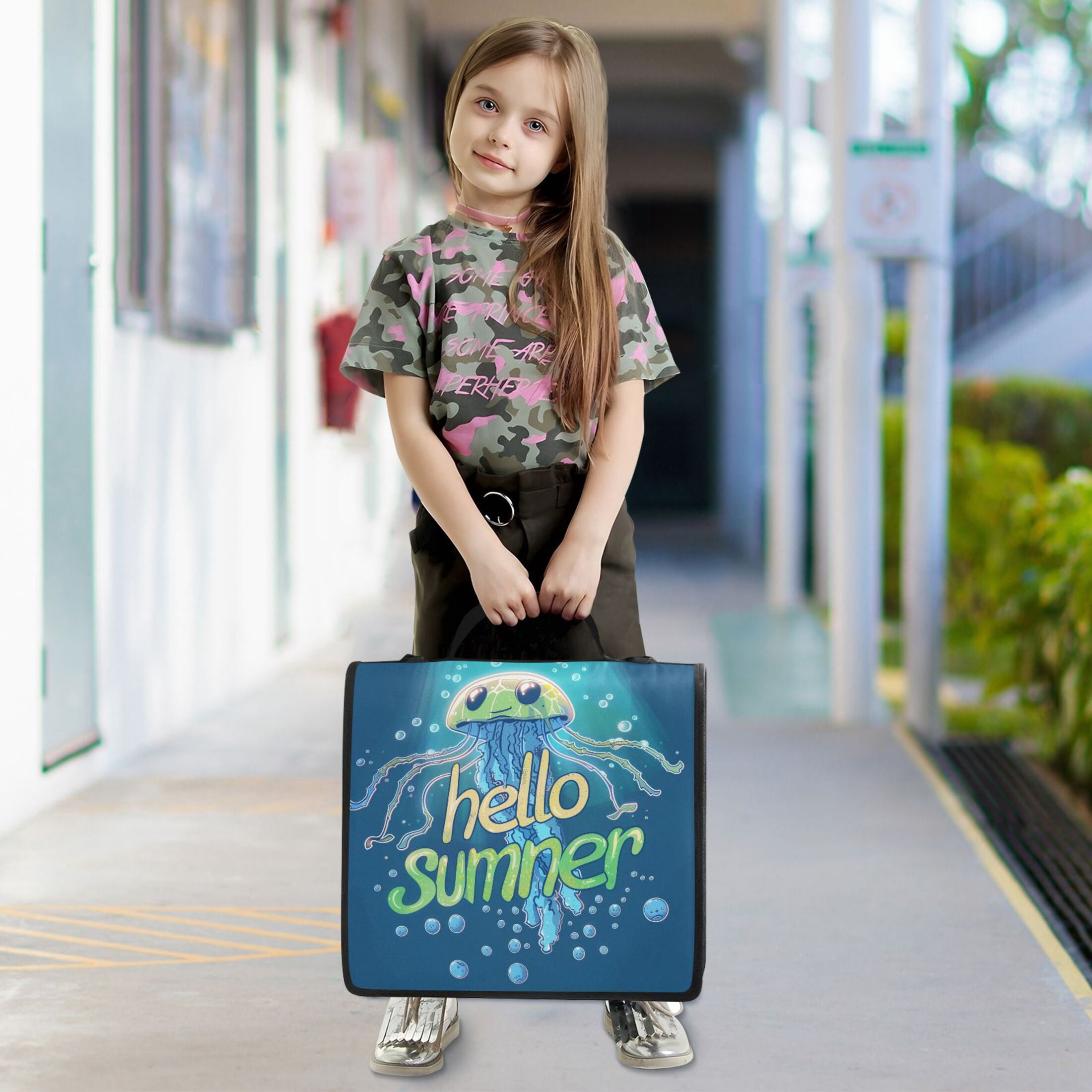 3 Ring Zipper Binder with Shoulder Strap Waterproof Trapper Keeper 2 Inch D-Ring 500 Sheets Capacity Hello Summer Jellyfish