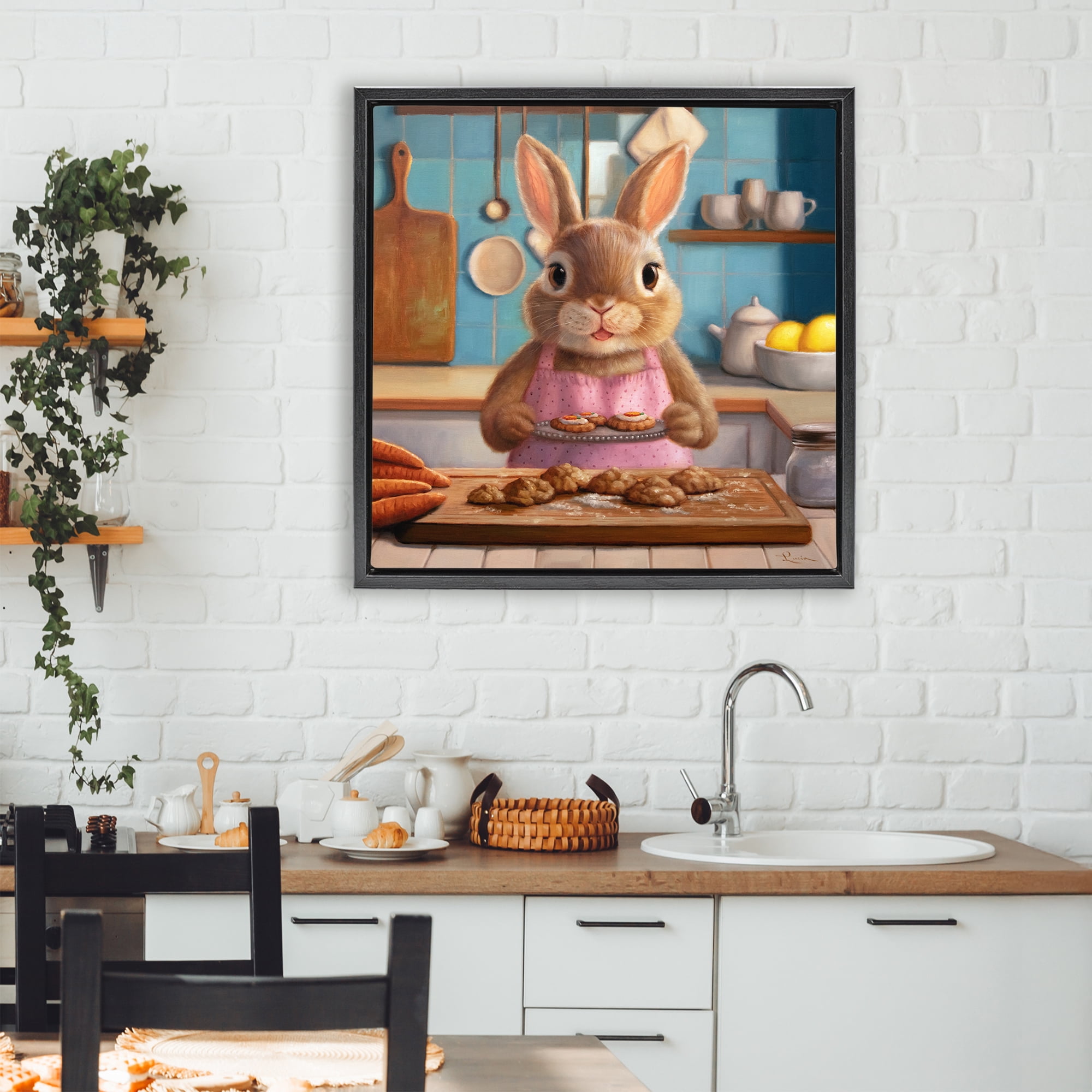 Stupell Industries Mrs. Bunny Bakewell Black Framed Floater Canvas Wall Art, design by Lucia Heffernan