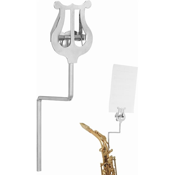 ABCISI Portable Saxophone Music Stand, Adjustable Height, Foldable Design, Sax Marching Lyre Clamp-On Vertical Music Sheet Clip, Sturdy Support, Silver