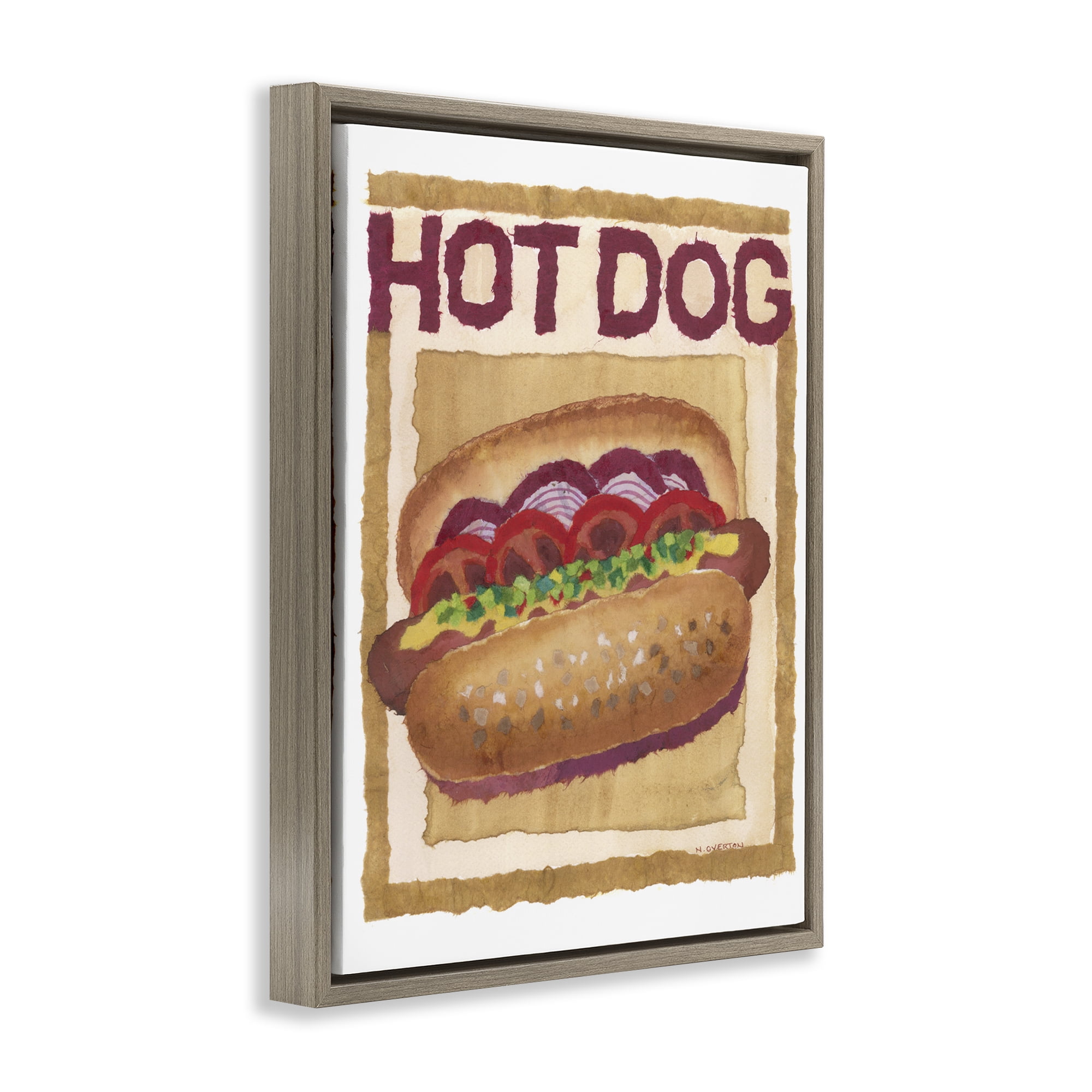 Stupell Industries Traditional Hot Dog Food & Beverage Painting Brown Floater Framed Art Print Wall Art, 17 x 21