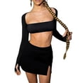 thumbnail image 1 of Liacowi 2pcs Women Sexy Bodycon Mini Skirt Set Slim Long Sleeve T Shirt Crop Tops + Split Short Skirt Clubwear, 1 of 5