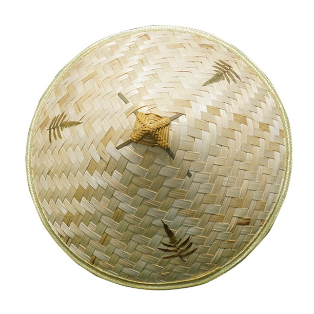Sombrero de bambú, artesanía de bricolaje, ala ancha, cono tejido, sombrero de concha dura, artesanía hecha a mano patrón de hoja de 14 pulgadas