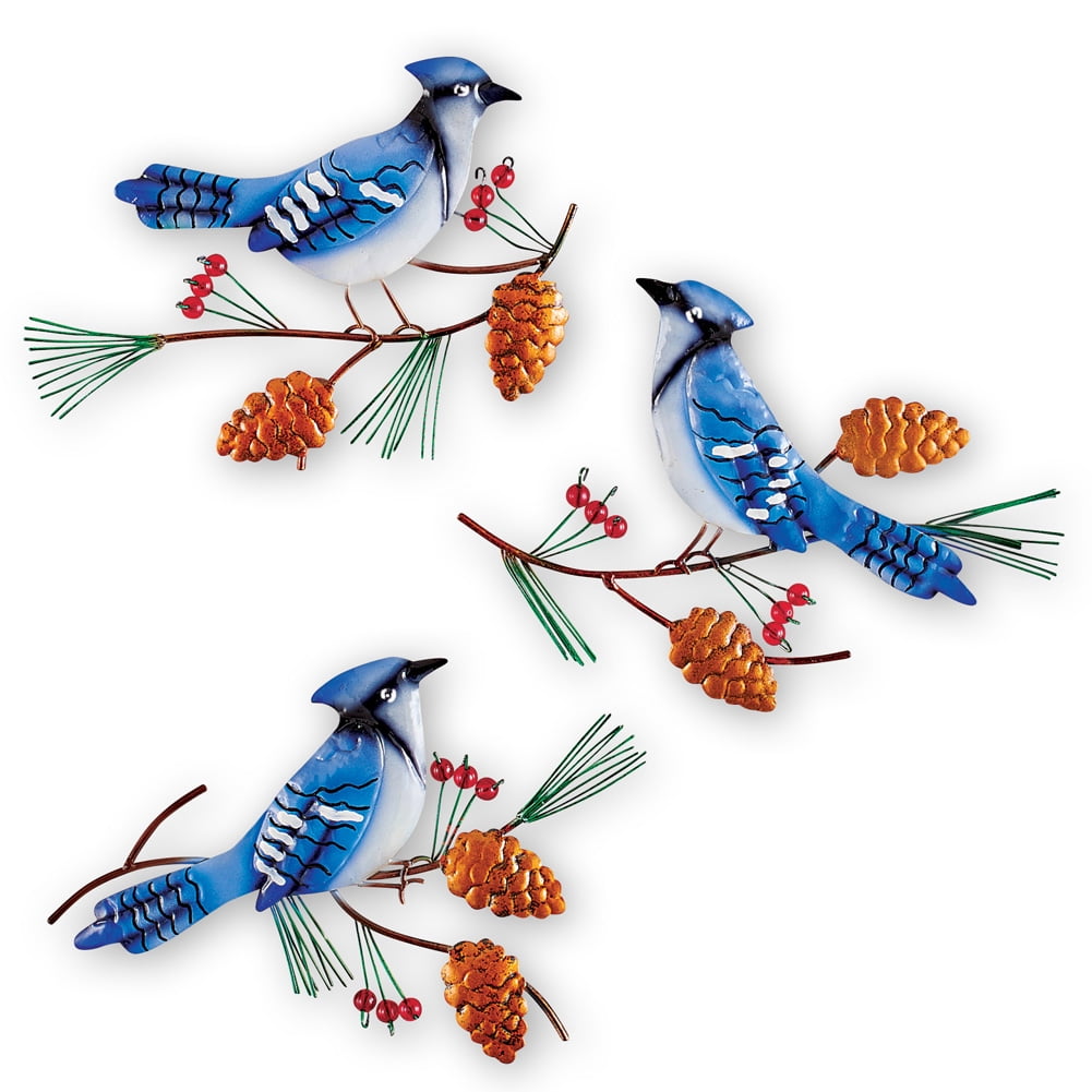Collections Etc Blue Jays Metal Wall Art Set with Pine Branches, Cute