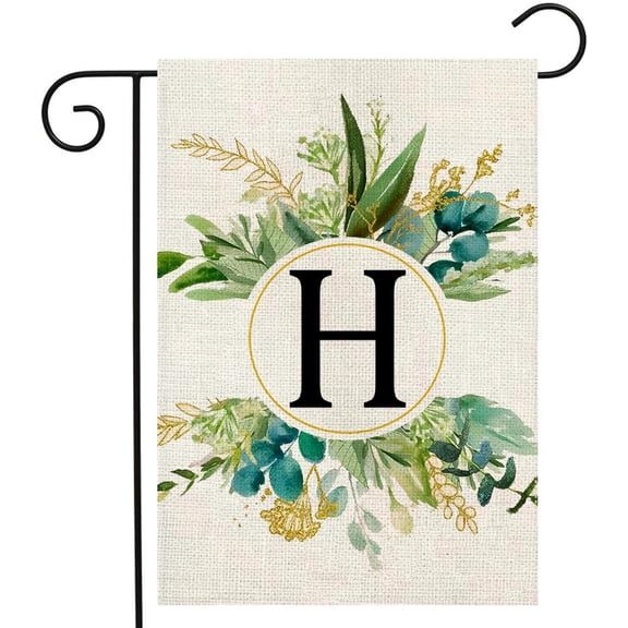 Monogram Garden Flag Letter H, Double Sided Floral Spring Design, Small 12 x 18 Inch Burlap Flag for Outdoor Yard and Garden Decor