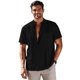 thumbnail image 1 of Ceisia Men's Stand-Collar Cotton-Linen Shirt Summer Loose Casual Short-Sleeve Button-Down Shirt Black S Gifts, 1 of 6