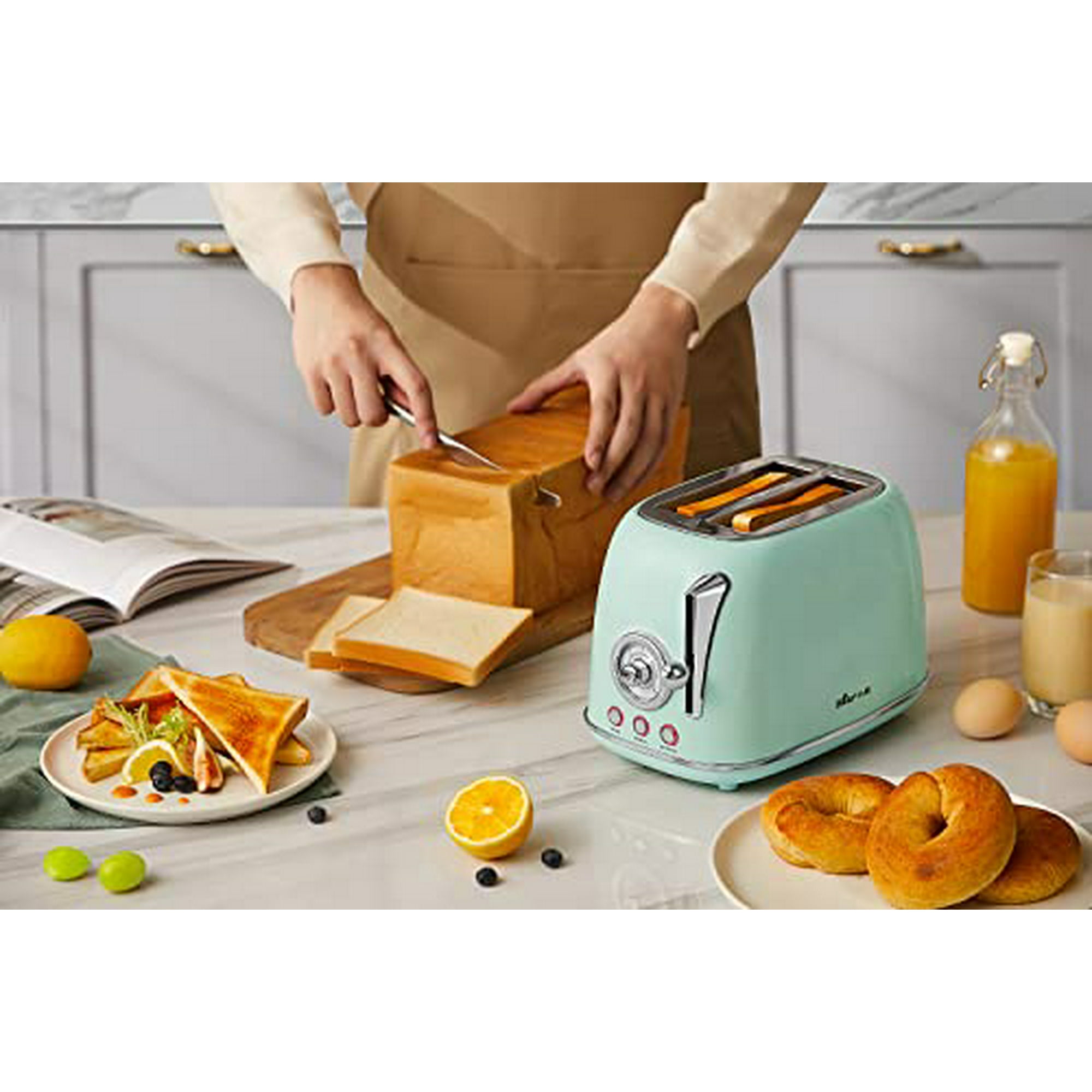 BEAR Toaster Grille-Pain Slice Toaster, Extra Wide Slots, Retro