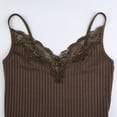 thumbnail image 2 of YONGHS Women's Lace Trim Crop Top V Neck Spaghetti Strap Tank Top Camisole Shirt Brown M, 2 of 7