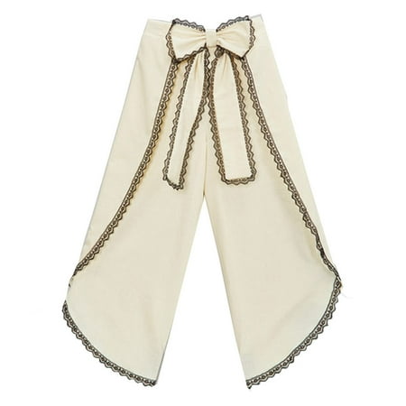 Girls Ivory Black Scalloped Trim Bow Accent Wide Leg Pants