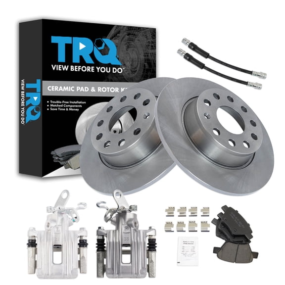 TRQ Rear Brake Pad and Rotor Set Ceramic 272mm Rotors Calipers Fits 2010 Audi A3 2010-2014 Volkswagen Jetta