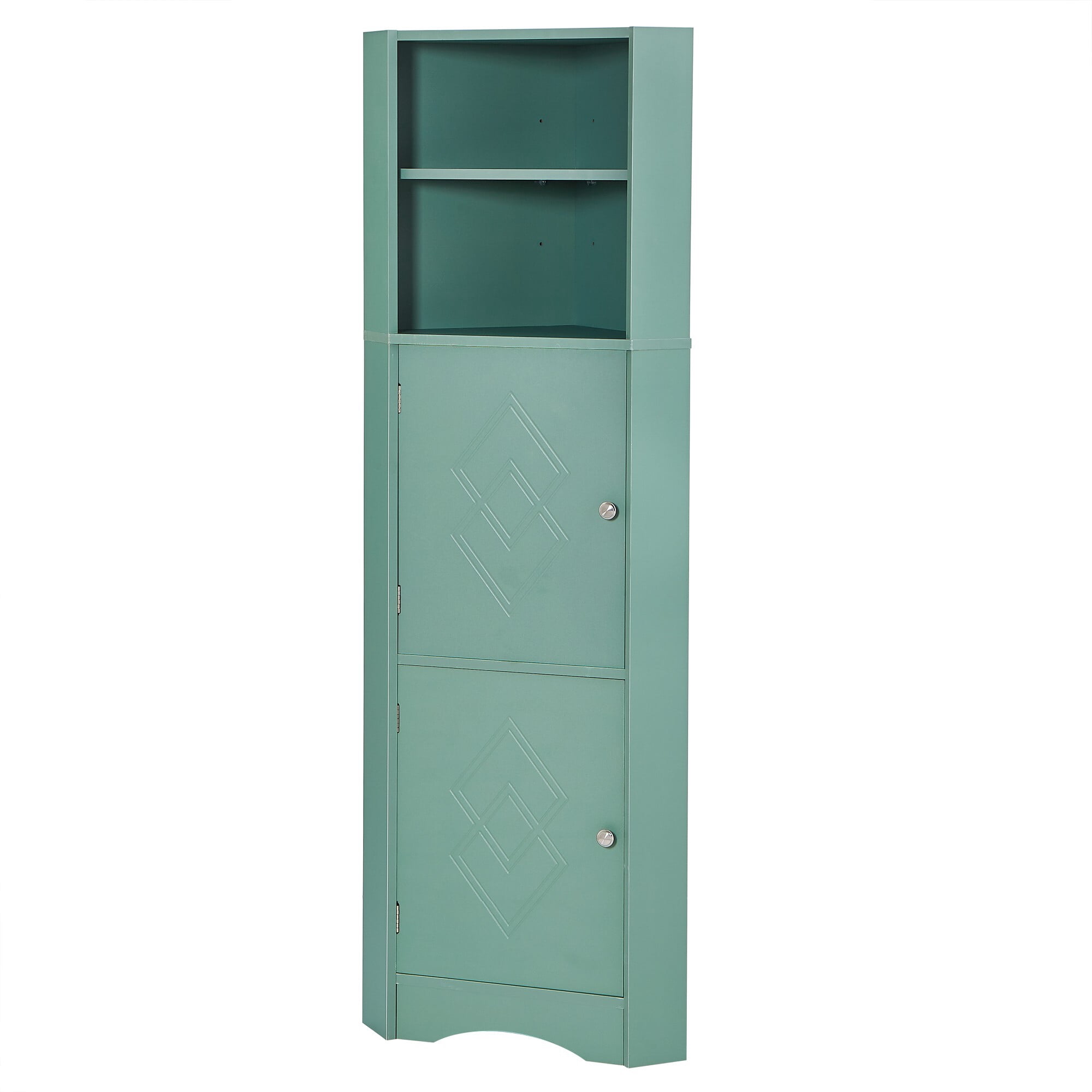 AENKYO Tall Corner Cabinet with Doors & Adjustable Shelves, Elegant Bathroom Storage Cabinet, Green