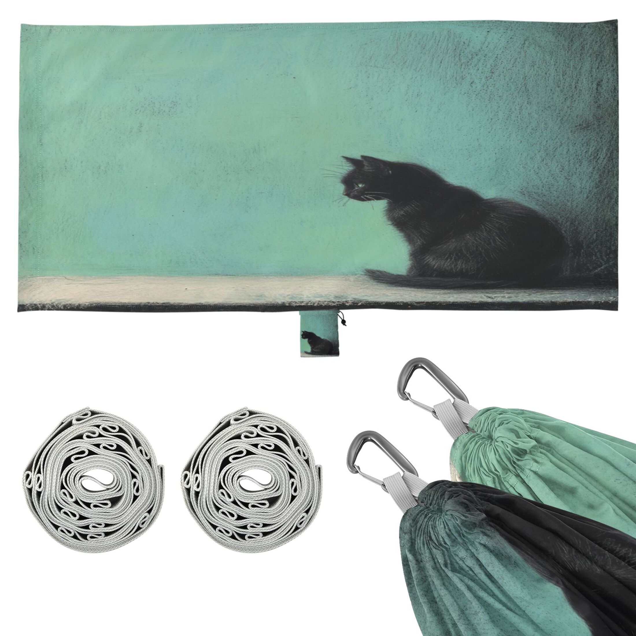 Hammock Camping Hammock Nylon Portable Hammock Travel Camping Hammock Black Cartoon Cat