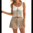 thumbnail image 3 of Conjunto de 2 Piezas de Crochet para Mujer, Camiseta de Tirantes de Punto Calado Y2K, Minifalda, Ropa de Playa de Verano. Albaricoque L, 3 of 7