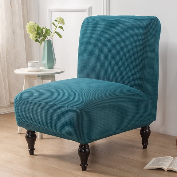 Nvzi Stretch Jacquard Armless Chair Slipcover, Removable Elastic Slip Cover for Dining Chairs, Side Chairs & Single Sofas, Furniture Protector with Universal Fit,Blue Green