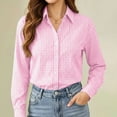 thumbnail image 5 of Feancey Business Shirts for Women Gingham Long Sleeve Button Down Shirt Lapel Collar V Neck Casual Dress Shirts Elegant Office Work Blouses Pink S, 5 of 7
