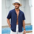 thumbnail image 6 of Mens Linen Shirts Short Sleeve Button Down Shirts Casual Vacation Beach Summer Shirts with Pocket, 6 of 9
