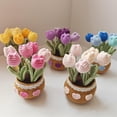 thumbnail image 2 of Gifts for Mom Crochet Flower Bouquet Tulips Potted Plant Flowers Birthday Thank You Gift for Women Home Desk Decor (Pink), 2 of 6