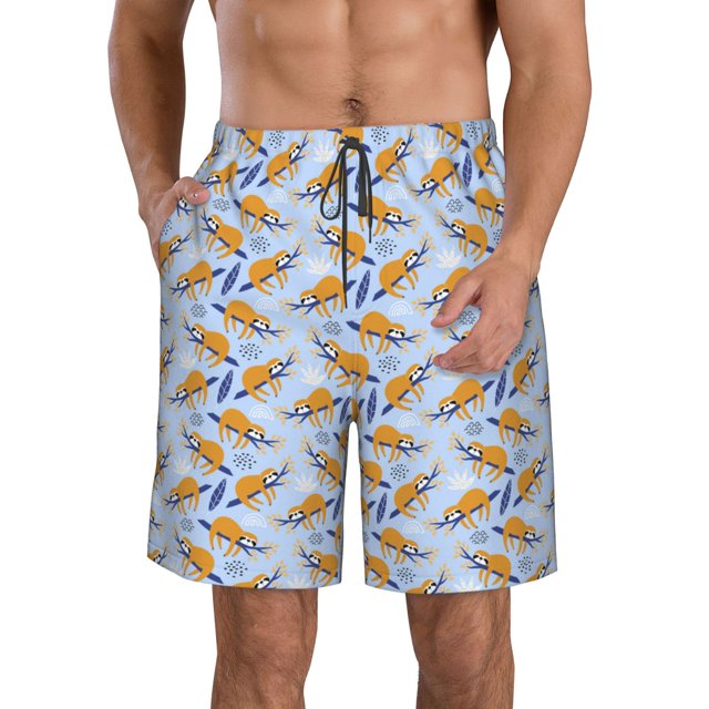 Fotbe Cute Sloth Trajes de Baño Estampados para Hombre, Shorts de Verano de Secado Rápido, Ropa de Playa, Bañadores-Small