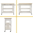 thumbnail image 4 of Kitchen Island Cart with Rubber Wood Counter Top, Kitchen Islan on Wheels with 2 Drawers and 2 Open Shelves, 3 Tier Portable Rolling Kitchen Island with Two Lockable Wheels, Towel Rack, White, 4 of 9