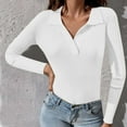 thumbnail image 2 of Annhoo Womens Long Sleeve Sweater Tops Fall Lapel V Neck Slim Tees Casual Solid Knitted Shirts for Ladies, 2 of 7