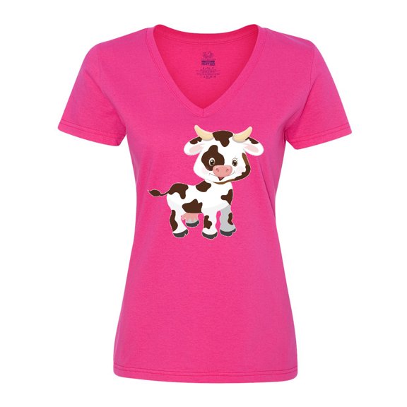Inktastic Cute White Holstein Cow with Brown Spots Women's V-Neck T-Shirt