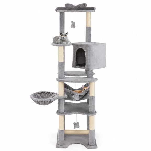 SUGIFT 69 Inch Cat Tree Tower Cat Condo for Large Cats, Tall Cat Activity Tree with Top Perch Cozy Condo Sisal Scratching Posts, Gray and Orange