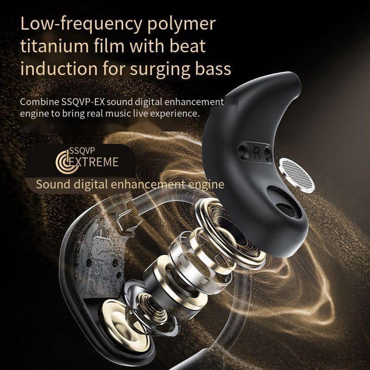 Open Ear Headphones with Touch Screen Air Conduction Earphone Wireless Bluetooth 5.4 Open Ear Headphones with Noise Cancellation, Earbuds with Earhooks for Workout Driving Walking, Black