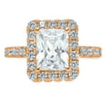 thumbnail image 3 of 3.4 ct Emerald Cut Genuine Cultured Diamond SI1-SI2 I-J 14K Rose Gold halo Promise Wedding Statement Engagement Designer Ring W/ Crystal side stones size 4, 3 of 7