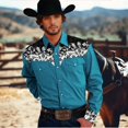 thumbnail image 2 of Camisa de hombre estilo occidental con estampado floral, para entrenamiento formal, boda, verano, primavera, manga larga, azul, tallas S-5XL, poliéster, talla europea 2024, 2 of 5