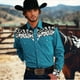 thumbnail image 2 of Camisa de hombre estilo occidental con estampado floral, para entrenamiento formal, boda, verano, primavera, manga larga, azul, tallas S-5XL, poliéster, talla europea 2024, 2 of 5
