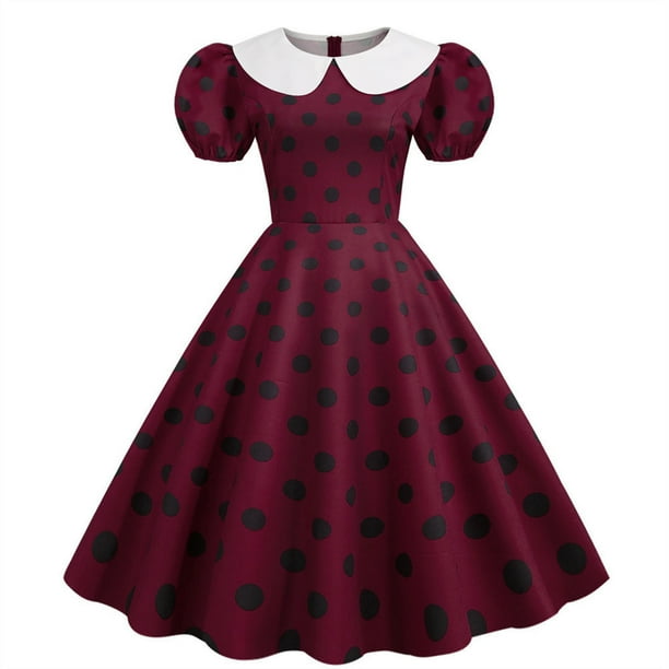 WILLBEST Vestidos Floreados para Mujer, Vestido de Fiesta Informal con Estampado de Lunares, Manga Corta, Años 50, para Noche, Fiesta y Graduación Chica