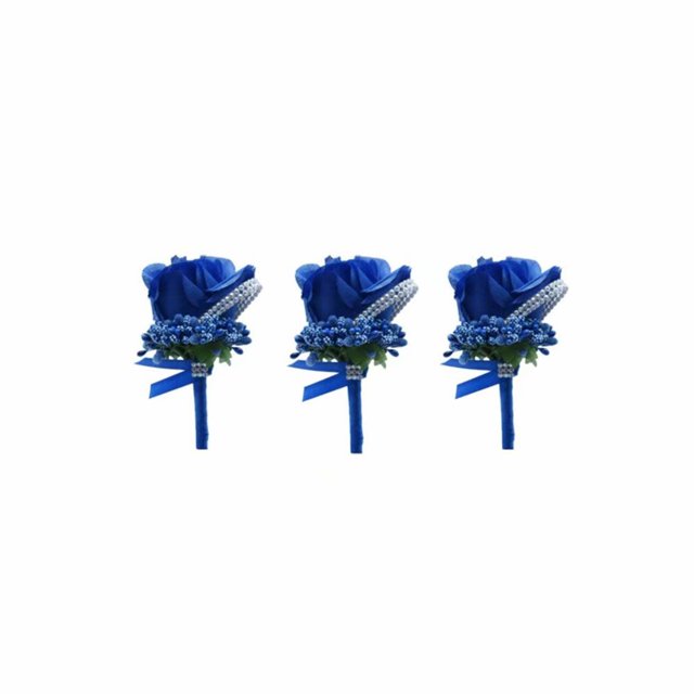 3 PCS Rosa artificial Boutonniere Seda Hombres Corsage Novio Flores Broche con Pin y Clip para boda Fiesta de graduación (Azul real) WD.WDQZL Hogar