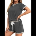 thumbnail image 3 of Conjuntos de Salón para Mujer, Conjunto de 2 Piezas, Ropa de Estar por Casa, Conjunto de Top y Pantalones Cortos de Corta con Bloques de Color, Ropa de Verano 2025, Gris L, 3 of 6
