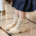 thumbnail image 2 of Girls Mid Calf Boots Slip on Combat Ankle Boots Heart Buckle Princess Booties for Toddler Little Big Kid, 2 of 9