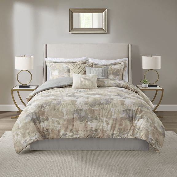 Madison Park Beacon 7 Piece Textured Cotton Blend Comforter Set in Gray