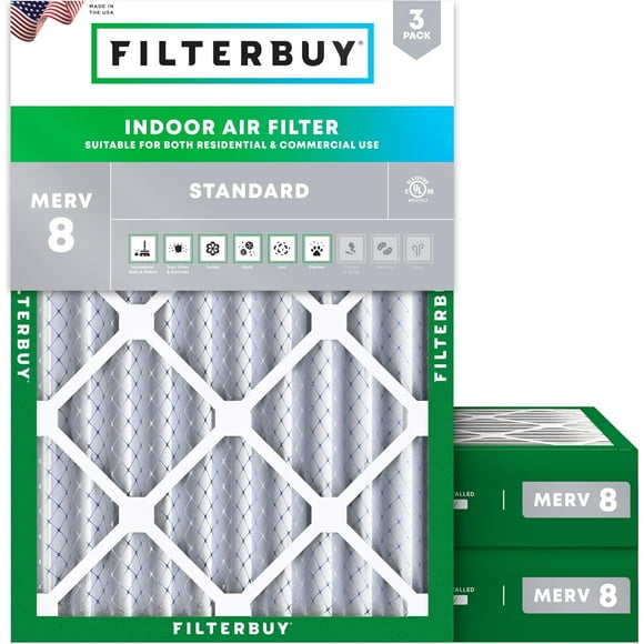 Filterbuy 14x18x4 MERV 8 (MPR 600) Dust Defense, Pleated HVAC AC Furnace Air Filters (3-Pack)