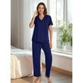 thumbnail image 5 of Gleelist Pajamas Sets For Women Comfy Short Sleeve V neck Basic Pleated Tops and Pants Pajama Set 2 Piece Lounge Pjs Summer Sleepwear S-XXL, 5 of 6