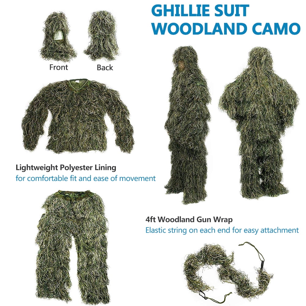 MOPHOTO 5 in 1 Ghillie Suit 3D Camouflage Hunting Suits - Jacket, Pants, Hood, Carry Bag for Adults & Youth, M/L/XL/XXL
