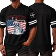 thumbnail image 5 of Zimjoy Men's 250th 4th of July Baseball T-Shirts Cotton V Neck USA Flag Liberty Statue 1776-2026 Print Striped Sleeve Independence Day Casual Wear Black M, 5 of 5