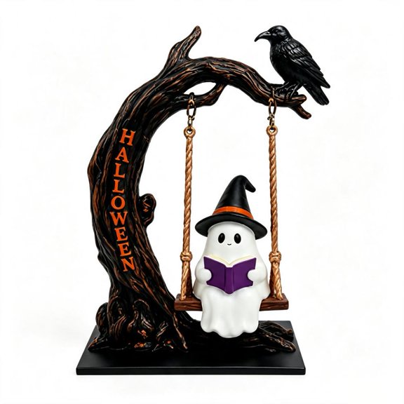 OADUKQ Ghost Swing Wooden Tabletop Decor, Wooden Halloween Tabletop Sculpture, Spooky Season Mantel and Shelf, Red, 5.91 in