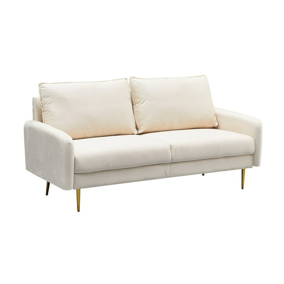 Hybition Velvet Sofa Modern Couch with Metal Legs for Living Room-Beige