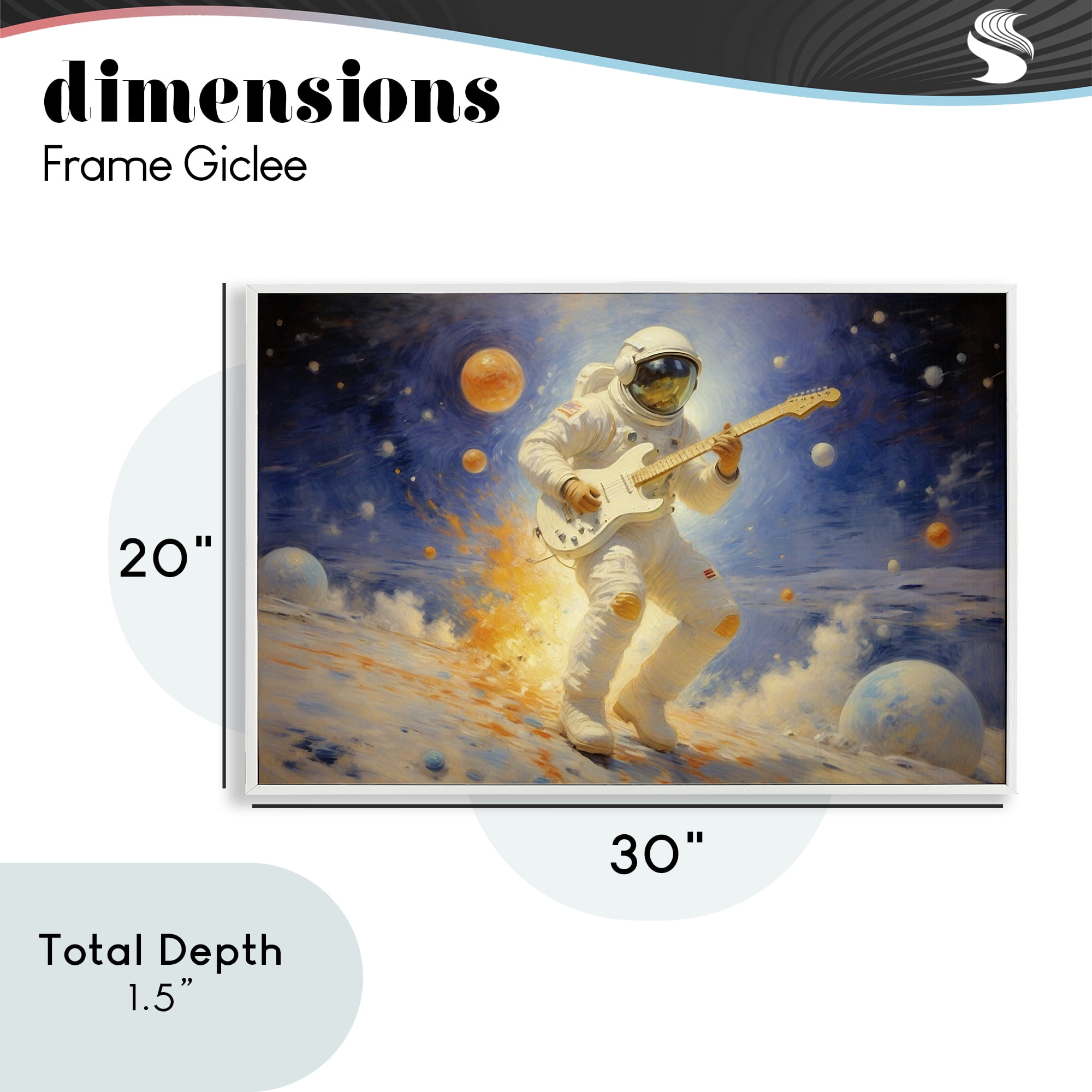 Space Astronaut Musician White Framed Giclee Art, design by Angie Hawke
