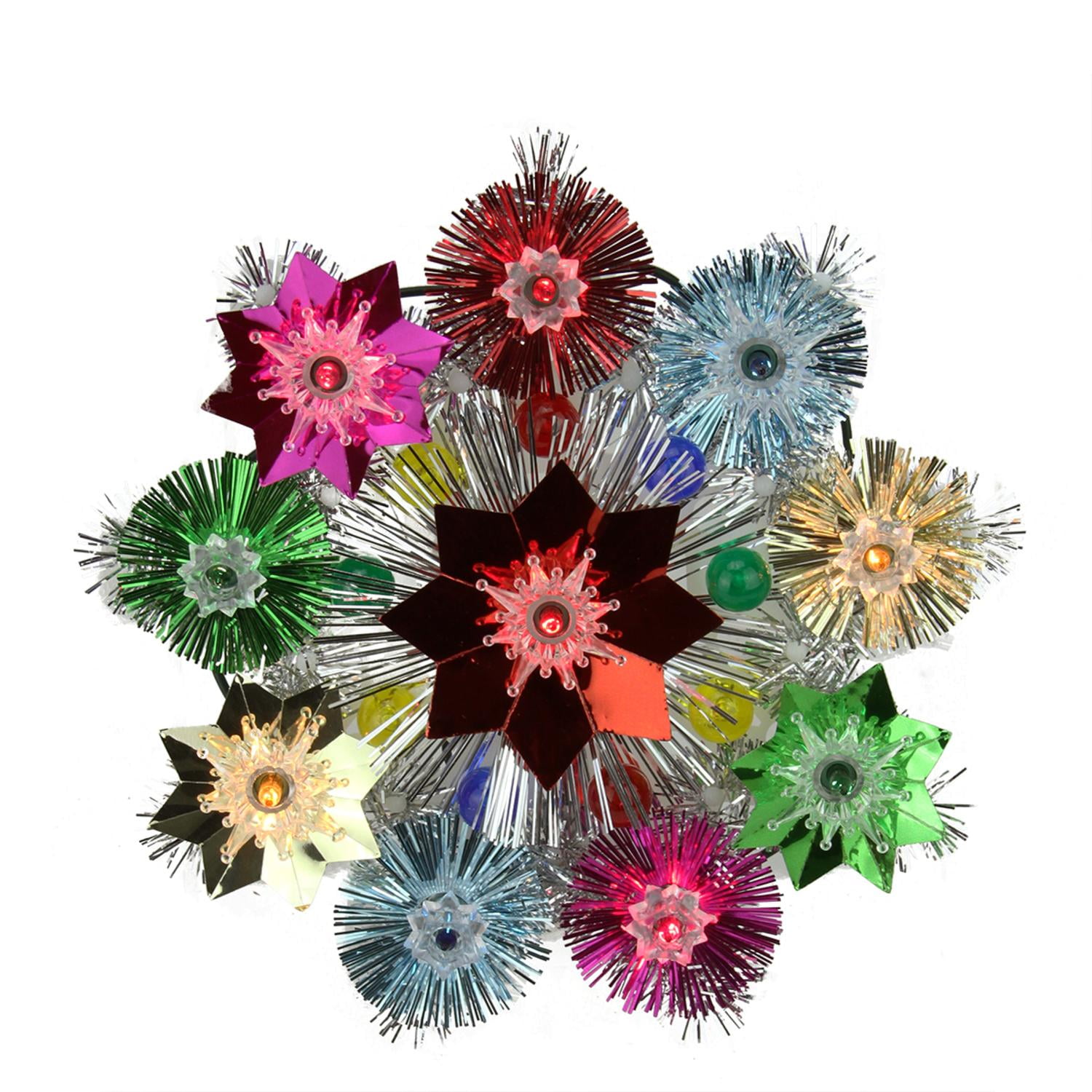 8.5" Lighted Tinsel Starburst Star Christmas Tree Topper MultiColor