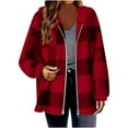 thumbnail image 2 of Women's Hooded Jackets with Pockets Plus Size Plaid Long Sleeve Winter Warm Full Zipper Casual Coat Women's Outerwear Red L, 2 of 5