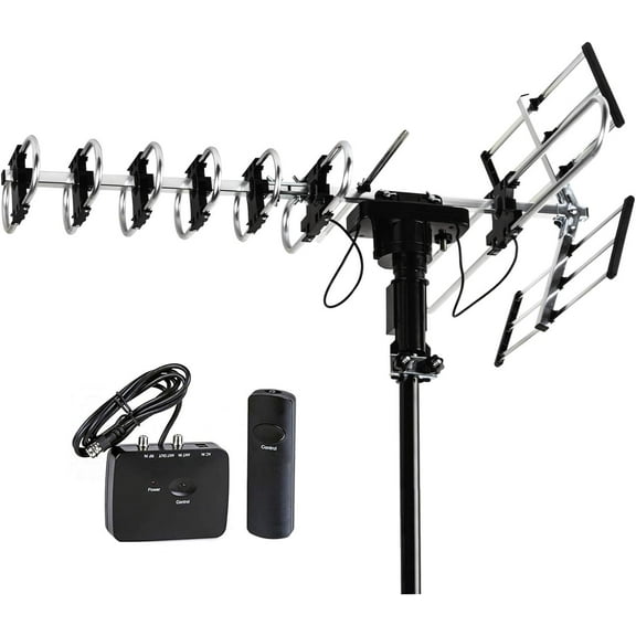 Five Star TV Antenna Outdoor Up to 200 Miles Long Range with Motorized 360 Degree Rotation, UHF/VHF/FM Radio with Infrared Remote Control Advanced Design