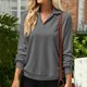 thumbnail image 2 of Gibobby Sudadera con forro polar Mujer Sudadera informal holgada de manga larga con cuello en V para mujer (Gris, L), 2 of 4