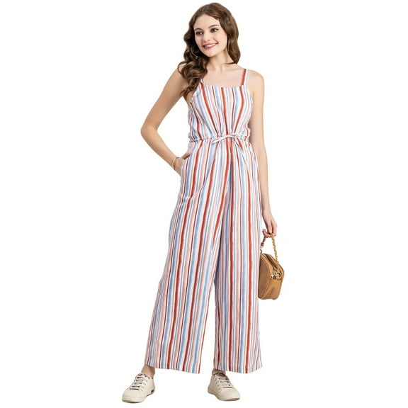 Moomaya Shoulder Straps Full Leg Cotton Jumpsuit - Women's Summer Jumpsuit