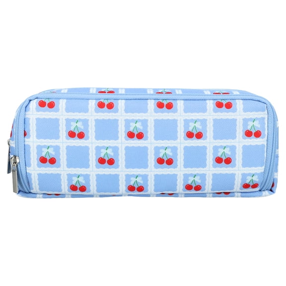 Pen+Gear 3-Zip Cherry Pencil Pouch, Blue and White