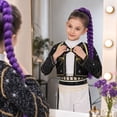 thumbnail image 4 of 6-Piece Pop Singer Halloween Costume for Girls, Stage Performance Outfit with Cropped Graphic Jacket, Sleeveless Top, Shorts and Braided Ponytail Extension for Parties and Dress Up, 4 of 6