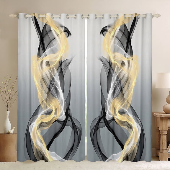 Feelyou Grey Yellow Striped Black Out Curtains, Boho Abstract Stripes Curtains Pack of 2 (42x63 Each), Contemporary Lines Bedroom Curtains, Curtains and Drapes Room Decor