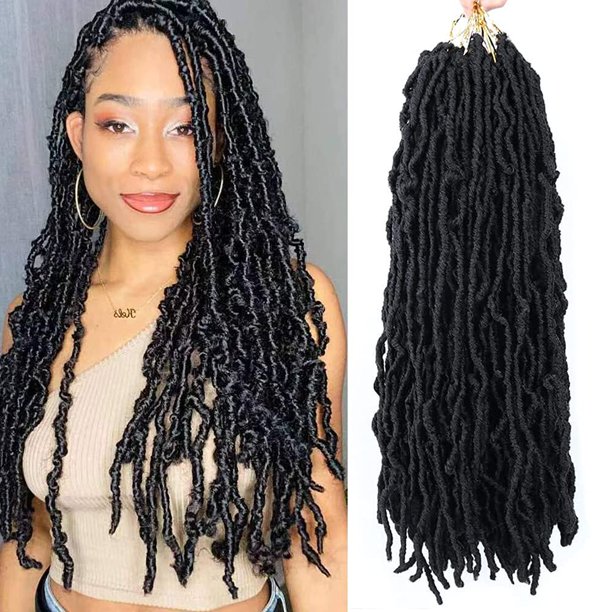 Violeta 18 pulgadas nuevo pelo de ganchillo sintético Locs suaves pelo de ganchillo trenzas sintéticas naturales pre-bucle sintético raíces afro trenza para mujeres negras (18 pulgadas, 6 paquetes 1B)